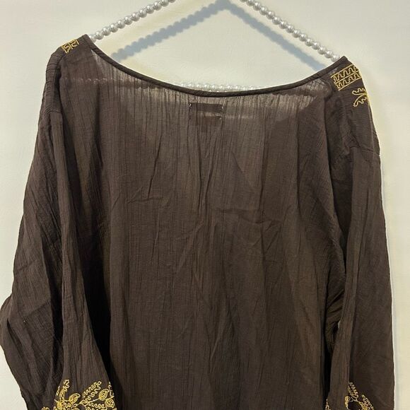 Old Navy Womens 4X plus Tunic Brown swim coverup Embroidered coastal beach gauzy - Picture 9 of 9
